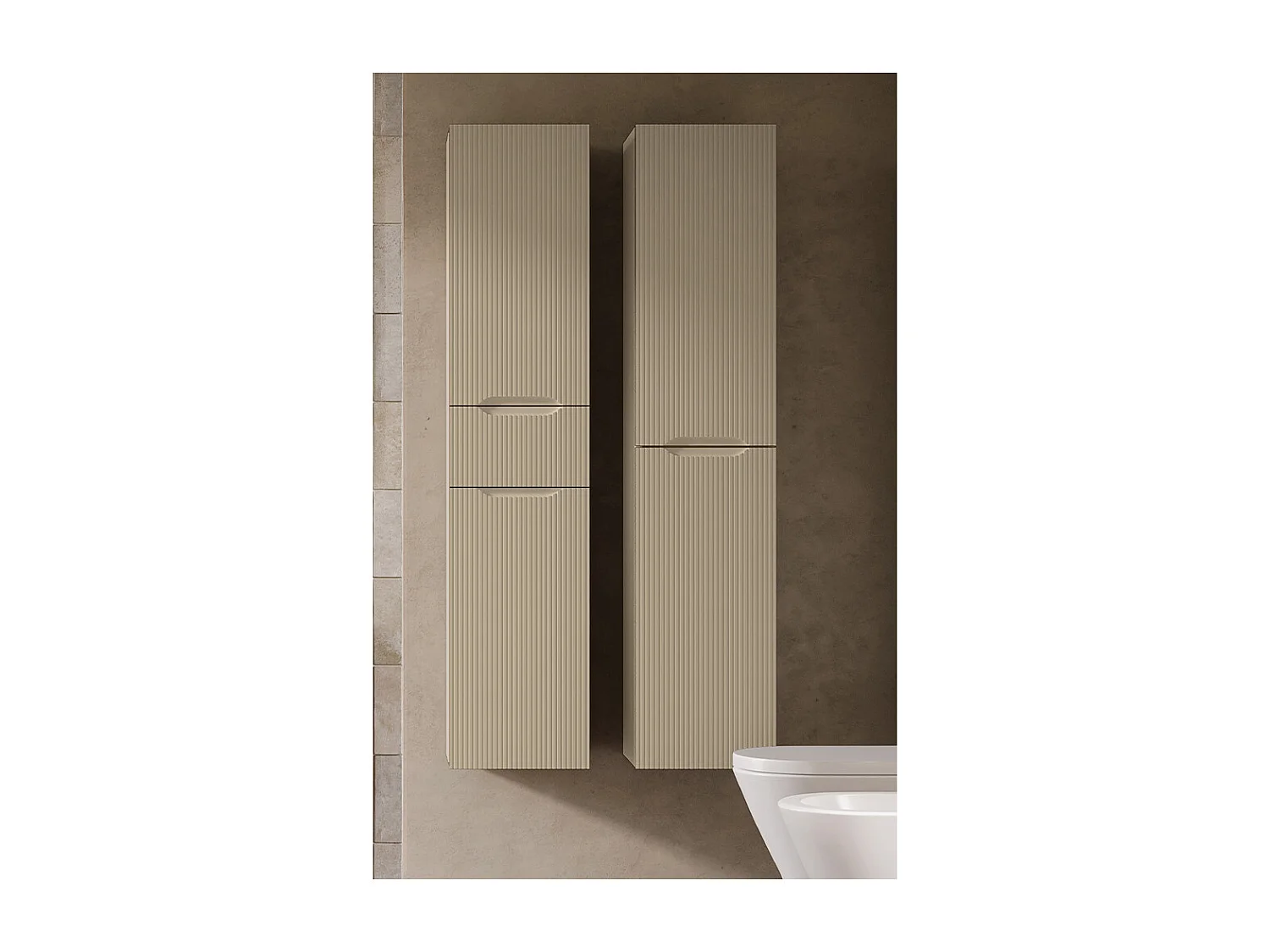 Hoge Unit Met 2 Deuren En 1 Lade Lynea Geribbelde Versie, Dove Grey Afwerking