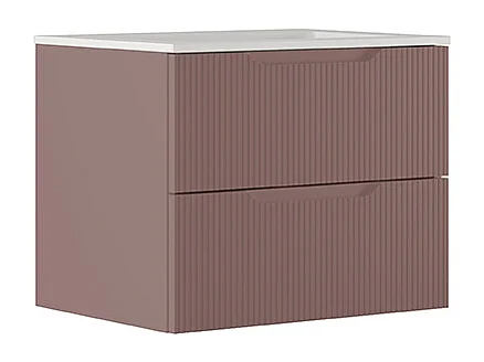 Lynea Badkamerkast Geribde Versie, Bruine Afwerking, 2 Lades En Centrale Wastafel