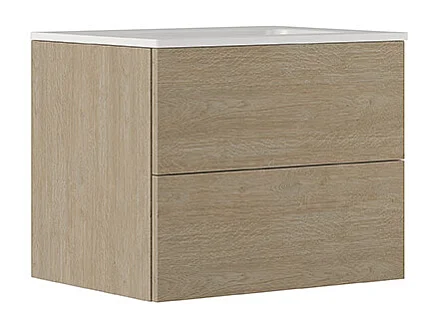 Etherische Badkamerkast, Gebleekte Eikenhouten Afwerking, 2 Lades En Centrale Wastafel