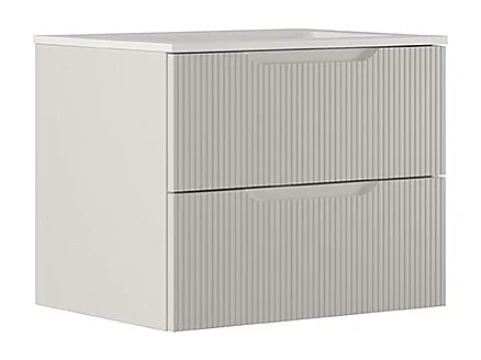 Version Vitrine De Salle De Bain Lynea À Nervures, Finition Gris Clair, 2 Tiroirs Et Lavabo Central