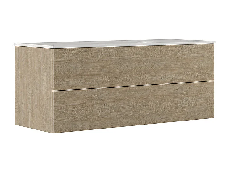 Etherische Badkamerkast, Gebleekte Eikenhouten Afwerking, 2 Lades En Centrale Wastafel