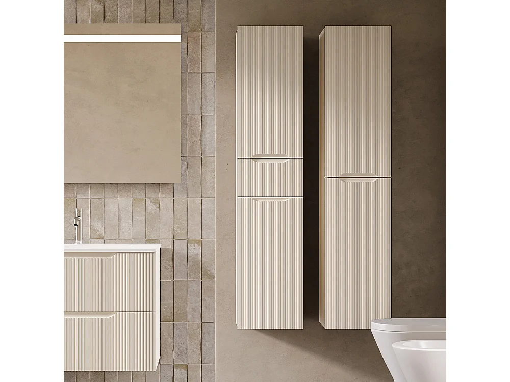 Kolom 2 Deuren En 1 Lade Lynea Geribde Versie, Witte Afwerking