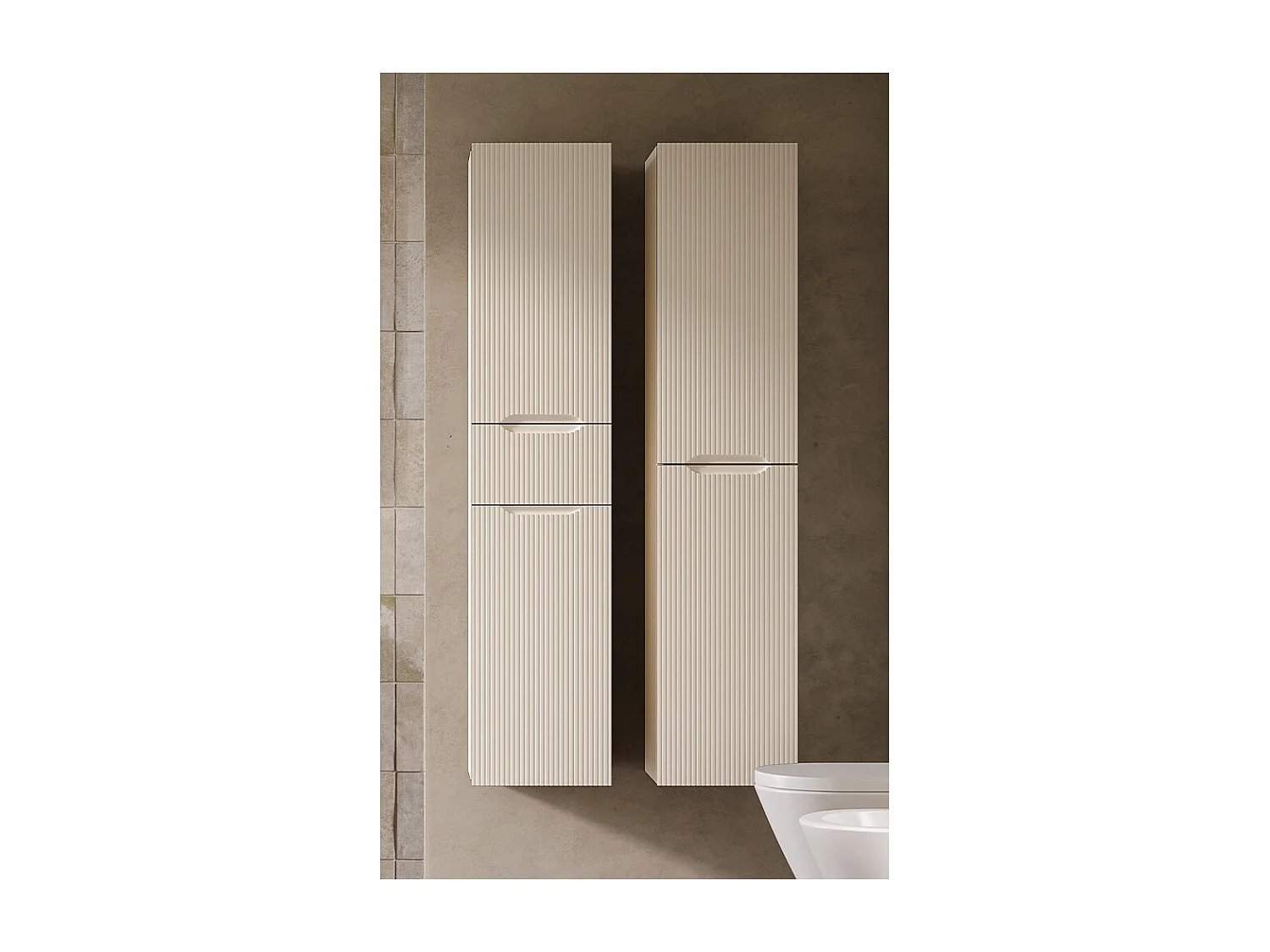 Kolom 2 Deuren En 1 Lade Lynea Geribde Versie, Witte Afwerking