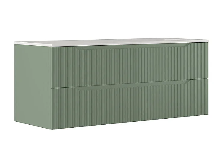 Lynea Badkamerkast Geribbelde Versie, Salieafwerking, 2 Lades En Wastafel Rechts