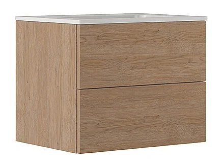 Etherische Badkamerkast, Natuurlijke Eikenhouten Afwerking, 2 Lades En Centrale Wastafel