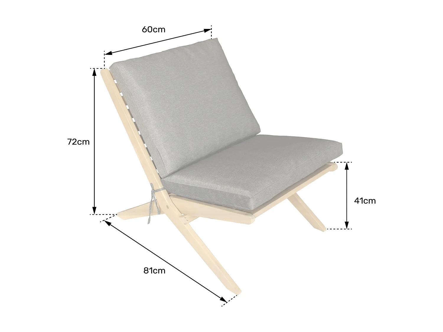 Fauteuil pliant en acacia et coussins gris FARO - HAPPY GARDEN