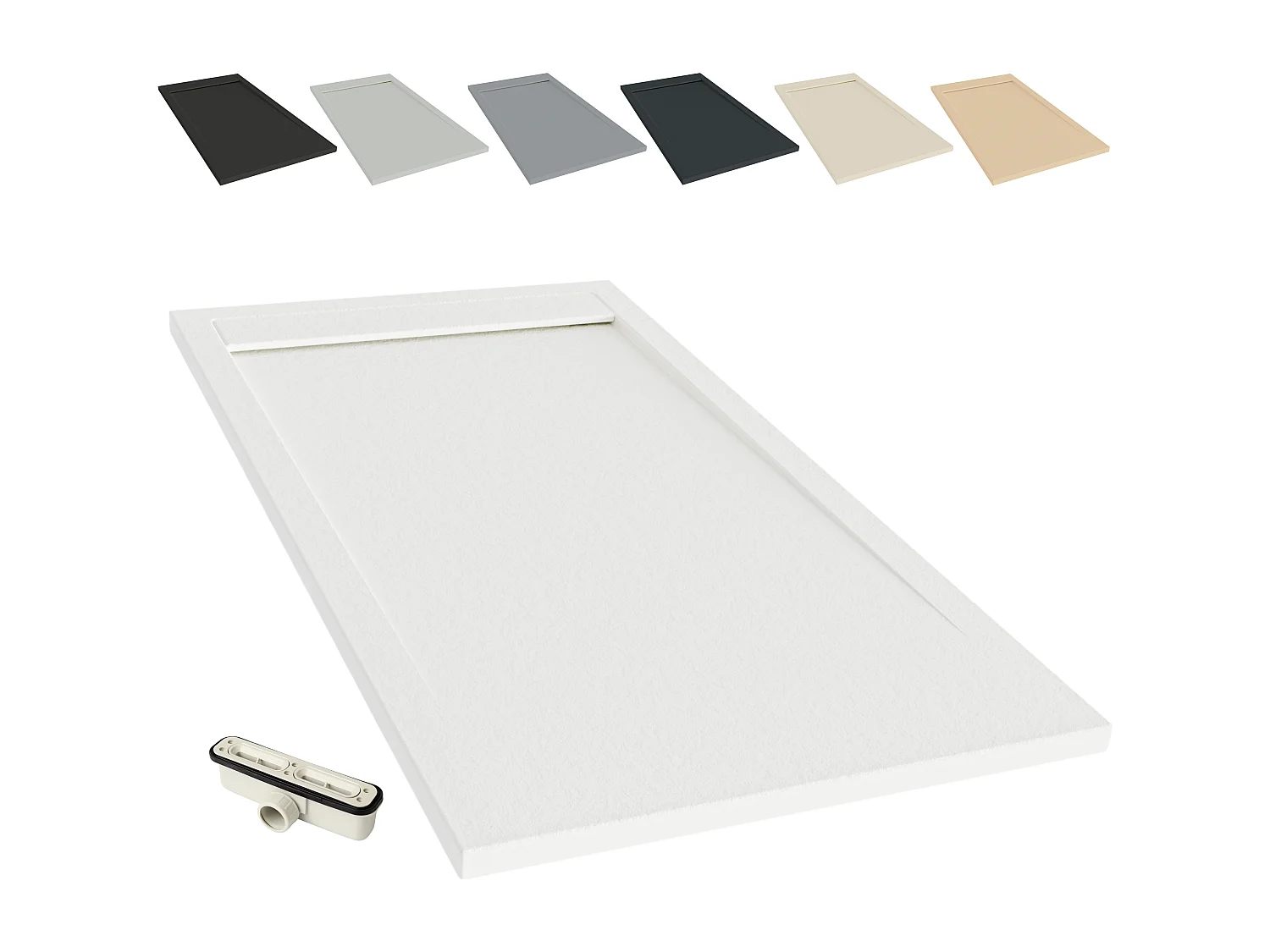 Plato de Ducha Modelo Venecia – Textura Pizarra y Extraplano – Blanco (RAL 9003) 80x130 cm – Incluye Válvula Desagüe y Rejilla