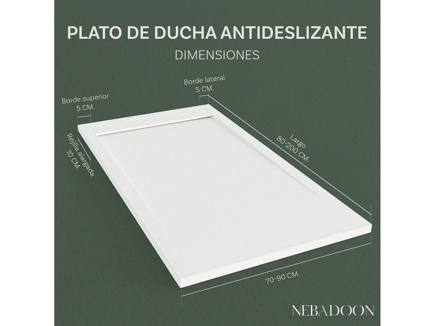 Plato de Ducha Modelo Venecia – Textura Pizarra y Extraplano – Blanco (RAL 9003) 80x100 cm – Incluye Válvula Desagüe y Rejilla