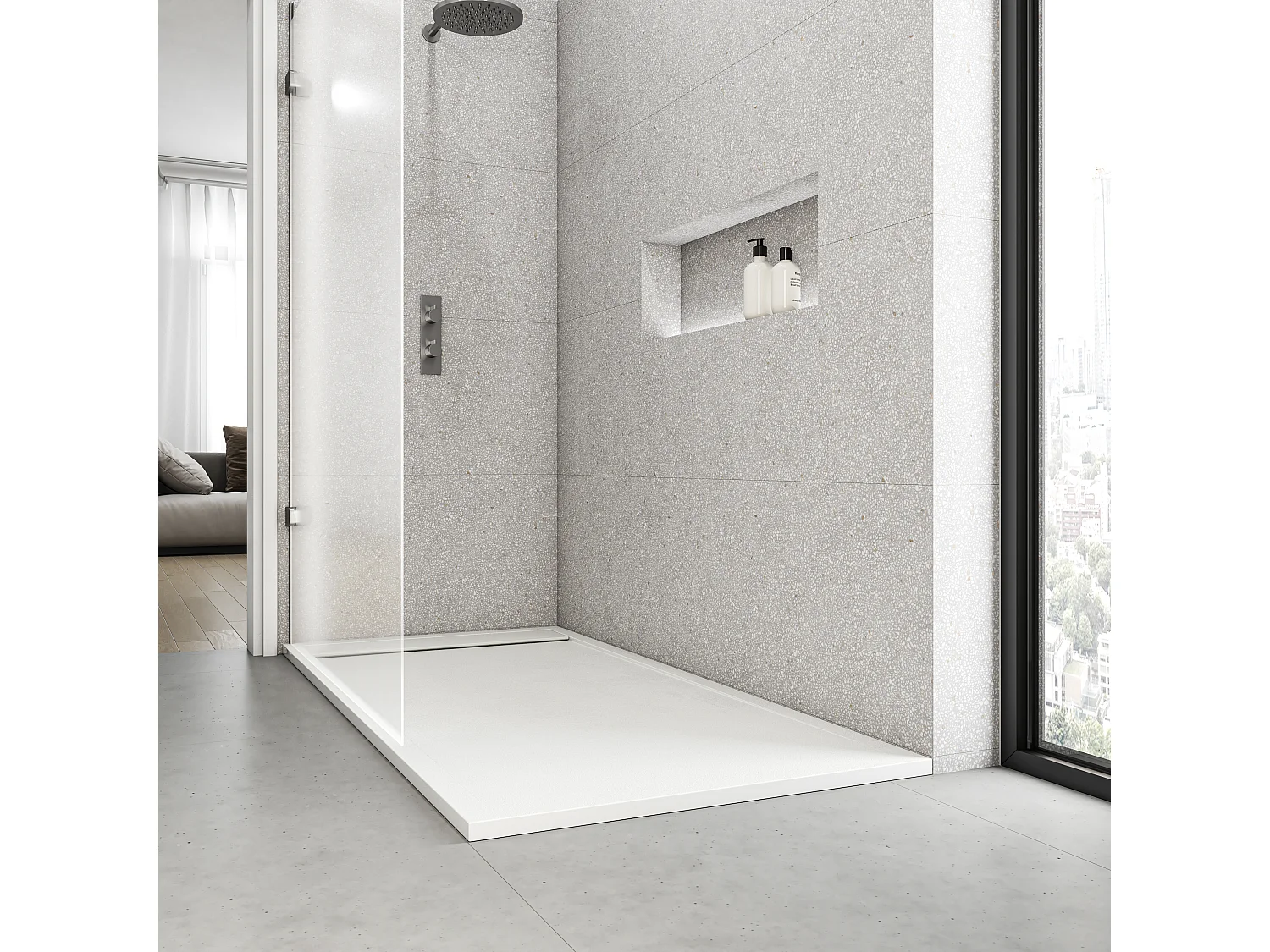 Plato de Ducha Modelo Venecia – Textura Pizarra y Extraplano – Blanco (RAL 9003) 80x80 cm – Incluye Válvula Desagüe y Rejilla