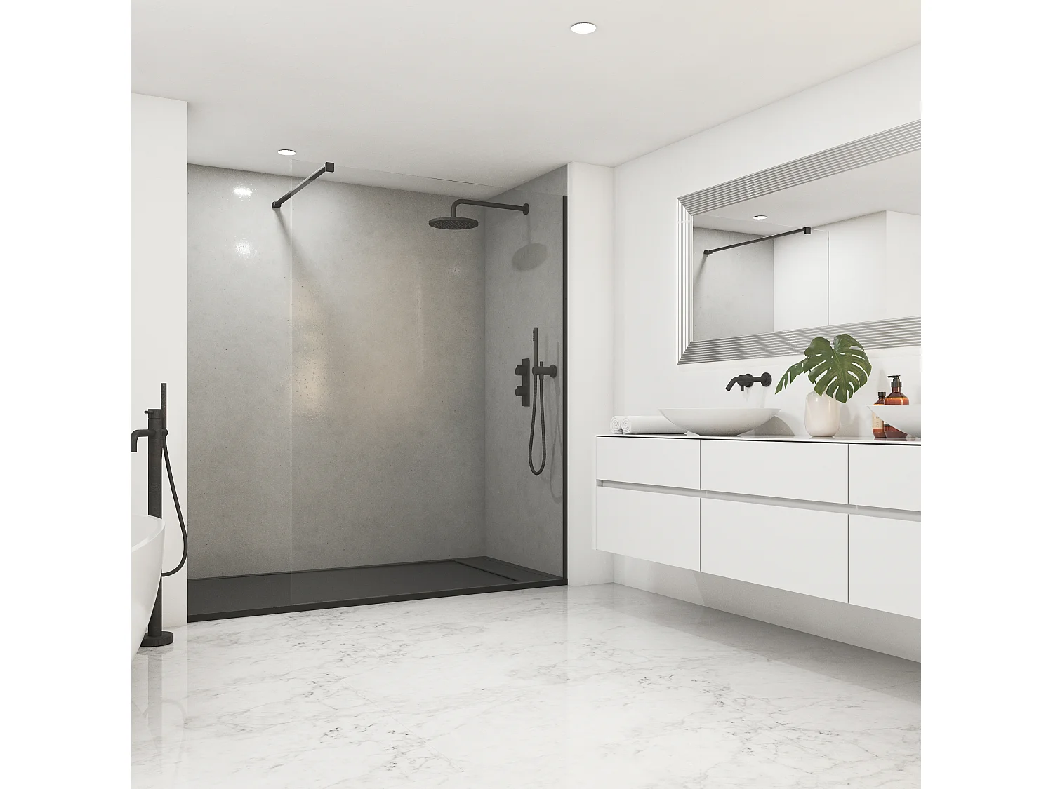 Mampara de Ducha Fija con Cristal Templado 8 mm Antical - Barra Extensible Acero Inoxidable - 60x200 cm Perfil Negro Mate Resistente y Duradera