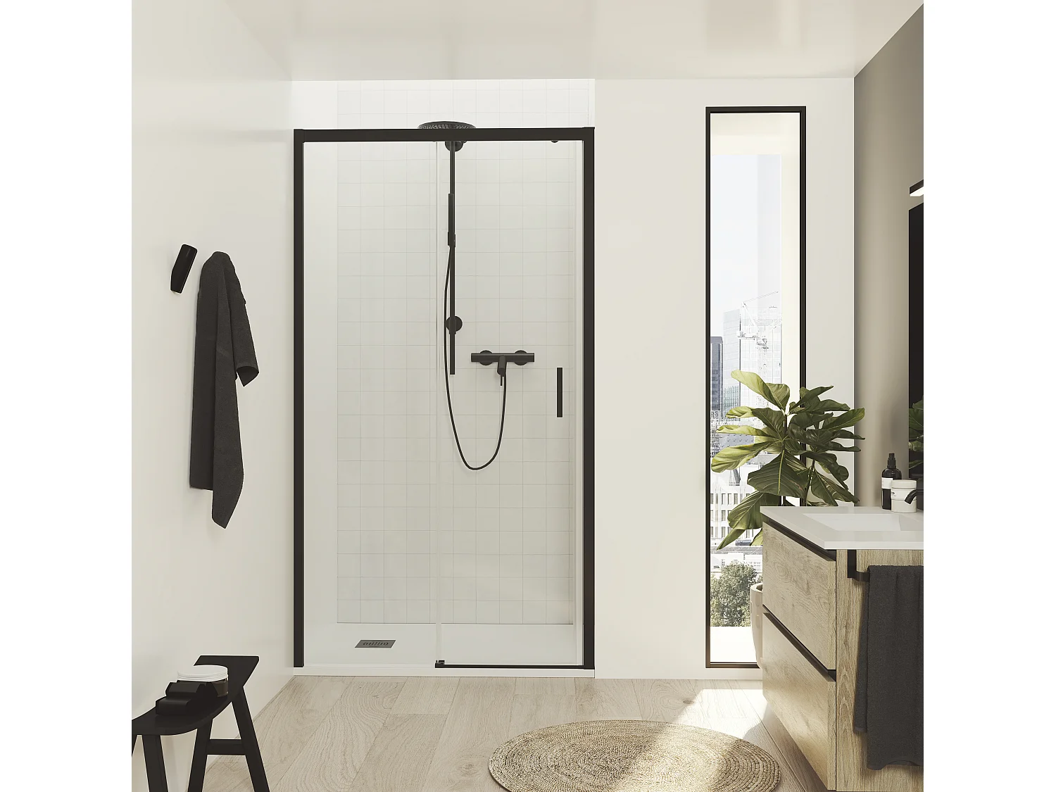 Mampara de Ducha Corredera con Cristal Templado 6 mm Antical - Perfil Negro Mate 149 a 153 cm Ancho  x 195 cm Alto Reversible y Resistente