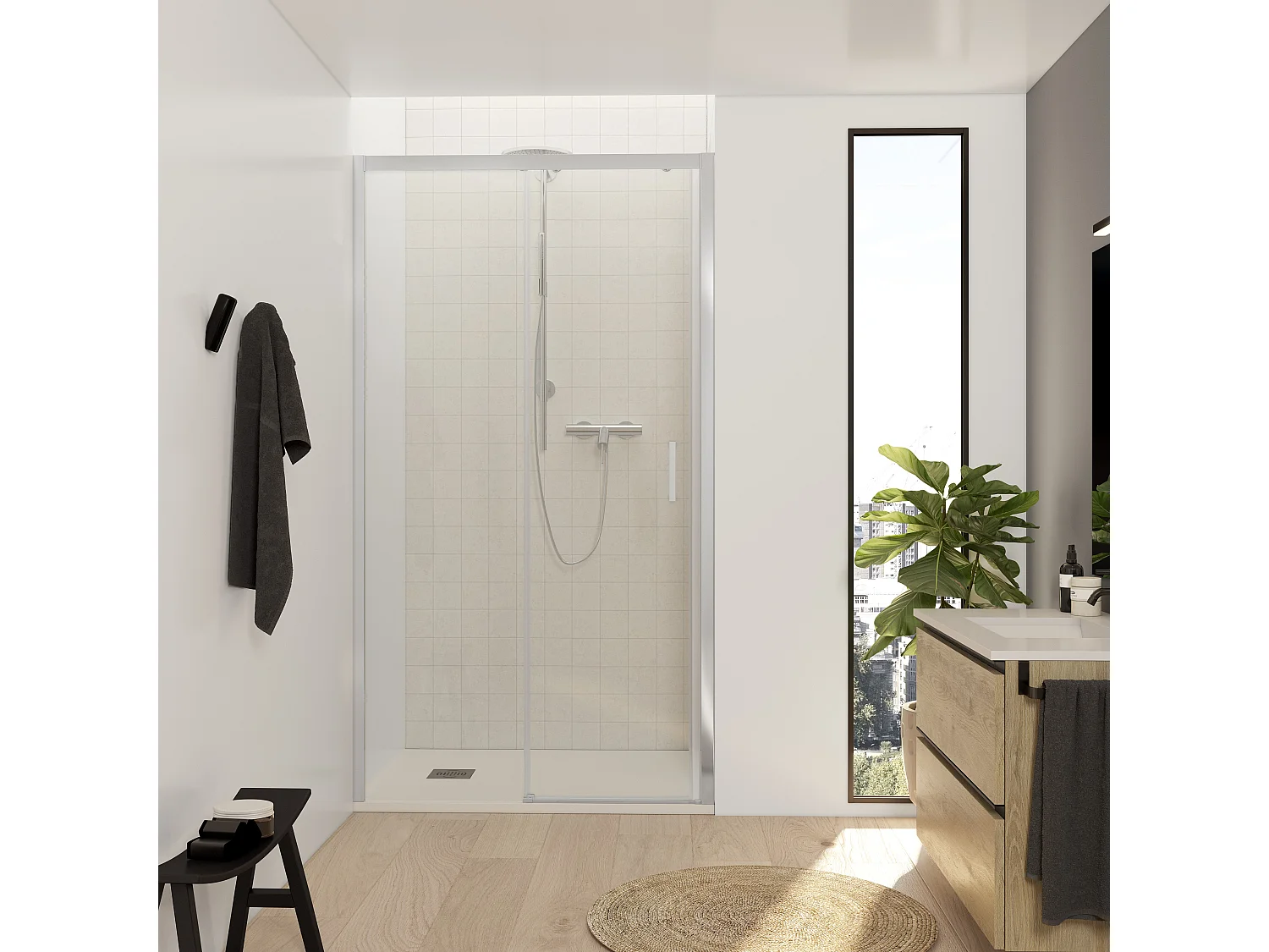 Mampara de Ducha Corredera con Cristal Templado 6 mm Antical - Perfil Plata Brillo 169 a 173 cm Ancho  x 195 cm Alto Reversible y Resistente