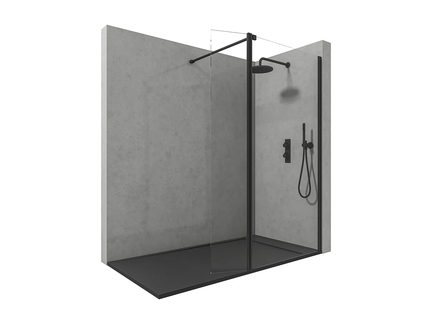 Mampara de Ducha Fija + Abatible Cristal 8 mm Antical con Perfil Negro Mate y Barra de Sujeción Extensible y Orientable – 110cm Fijo + 40cm Abatible x 200cm Alto