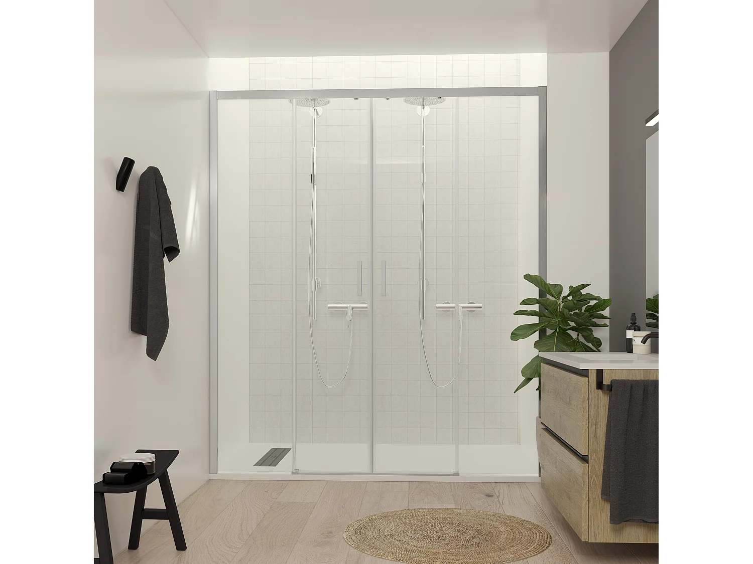 Mampara De Ducha Corredera con Cristal Templado 6 mm – Tratamiento Antical Y Perfil Plata Brillo 176-178 cmAncho Ajustable x 195 cm Alto Con Sistema Hermético