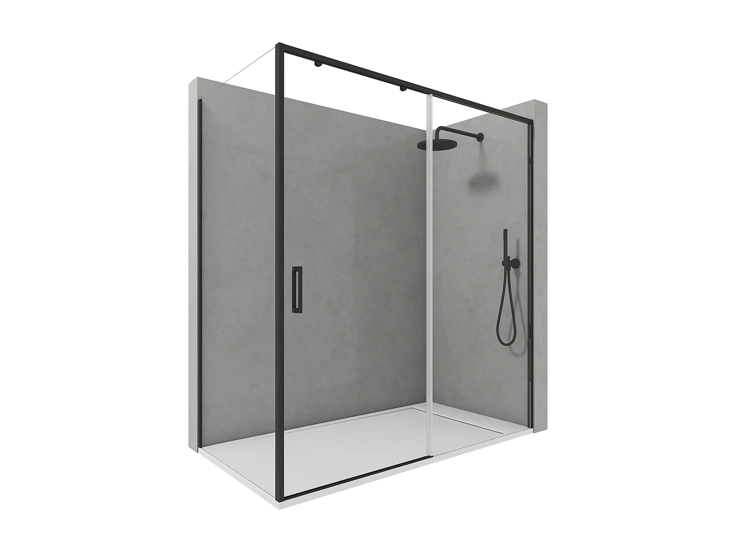 Mampara de Ducha Corredera Angular 1 Puerta + 2 Fijos con Cristal Templado 6 mm Antical Negro Mate 143,5-148 cm (Lado Puerta) + 67,5-70 cm (Fijo Lateral) x 195 cm