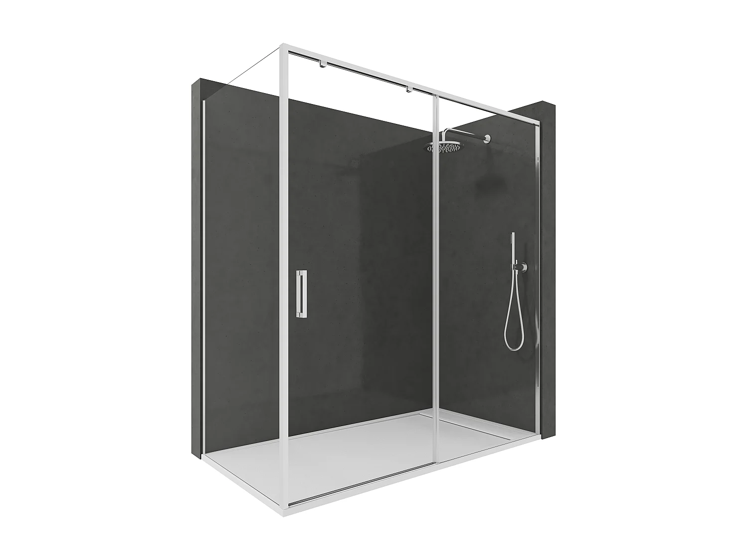 Mampara de Ducha Corredera Angular 1 Puerta + 2 Fijos con Cristal Templado 6 mm Antical Plata Brillo 103,5-108 cm (Lado Puerta) + 87,5-90 cm (Fijo Lateral) x 195 cm