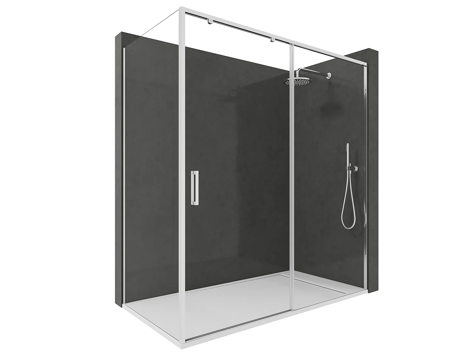 Mampara de Ducha Corredera Angular 1 Puerta + 2 Fijos con Cristal Templado 6 mm Antical Plata Brillo 163,5-168 cm (Lado Puerta) + 72,5-75 cm (Fijo Lateral) x 195 cm