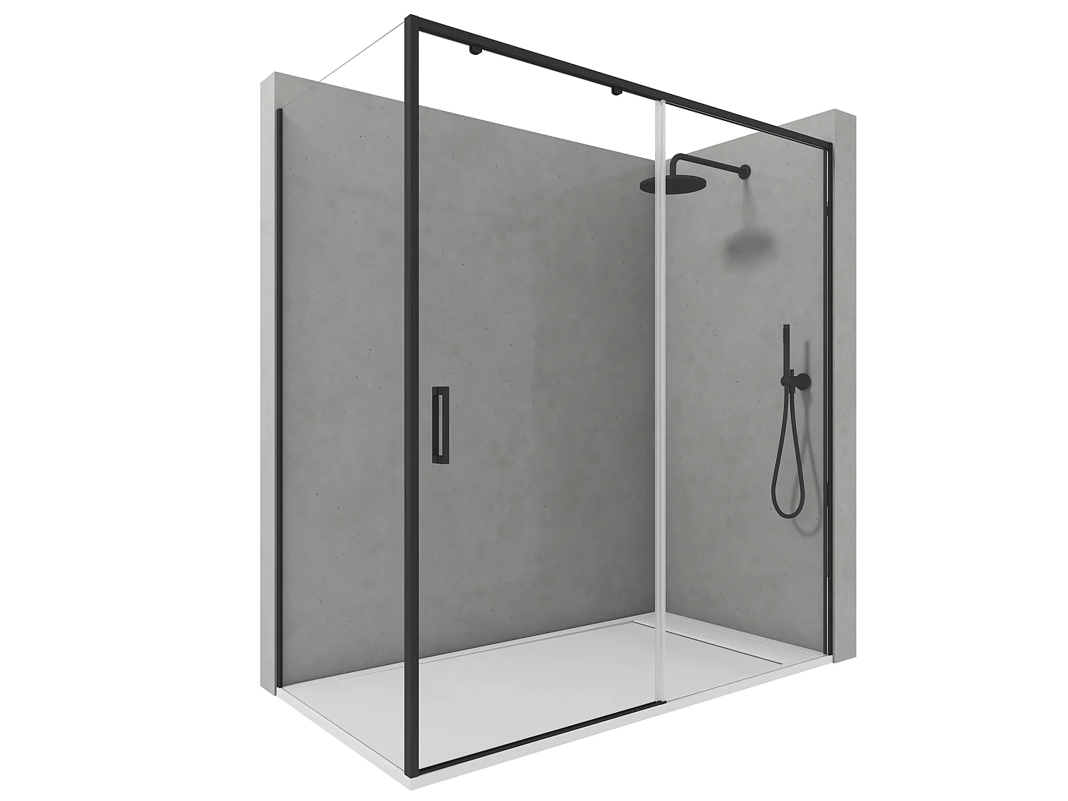 Mampara de Ducha Corredera Angular 1 Puerta + 2 Fijos con Cristal Templado 6 mm Antical Negro Mate 168,5-173 cm (Lado Puerta) + 72,5-75 cm (Fijo Lateral) x 195 cm