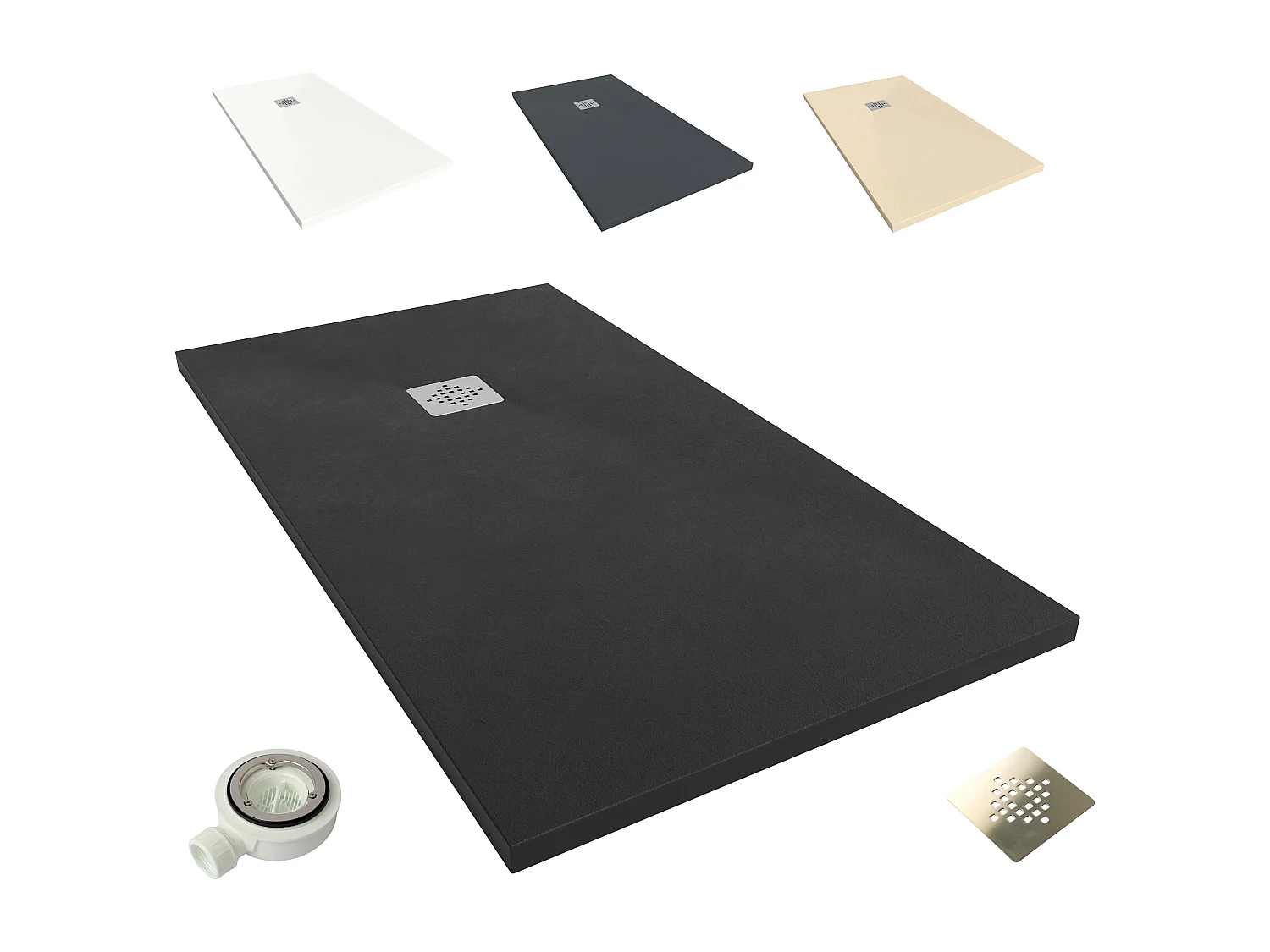 Plato de Ducha de Modelo Roma II – Negro (RAL 9005) 100x170 cm – Incluye Válvula Desagüe y Rejilla