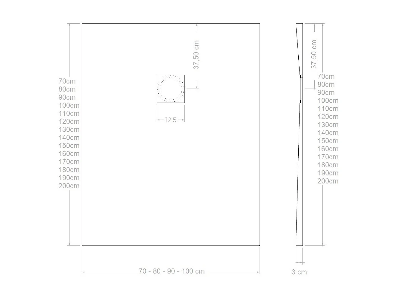 Plato de Ducha de Modelo Roma II – Negro (RAL 9005) 90x180 cm – Incluye Válvula Desagüe y Rejilla