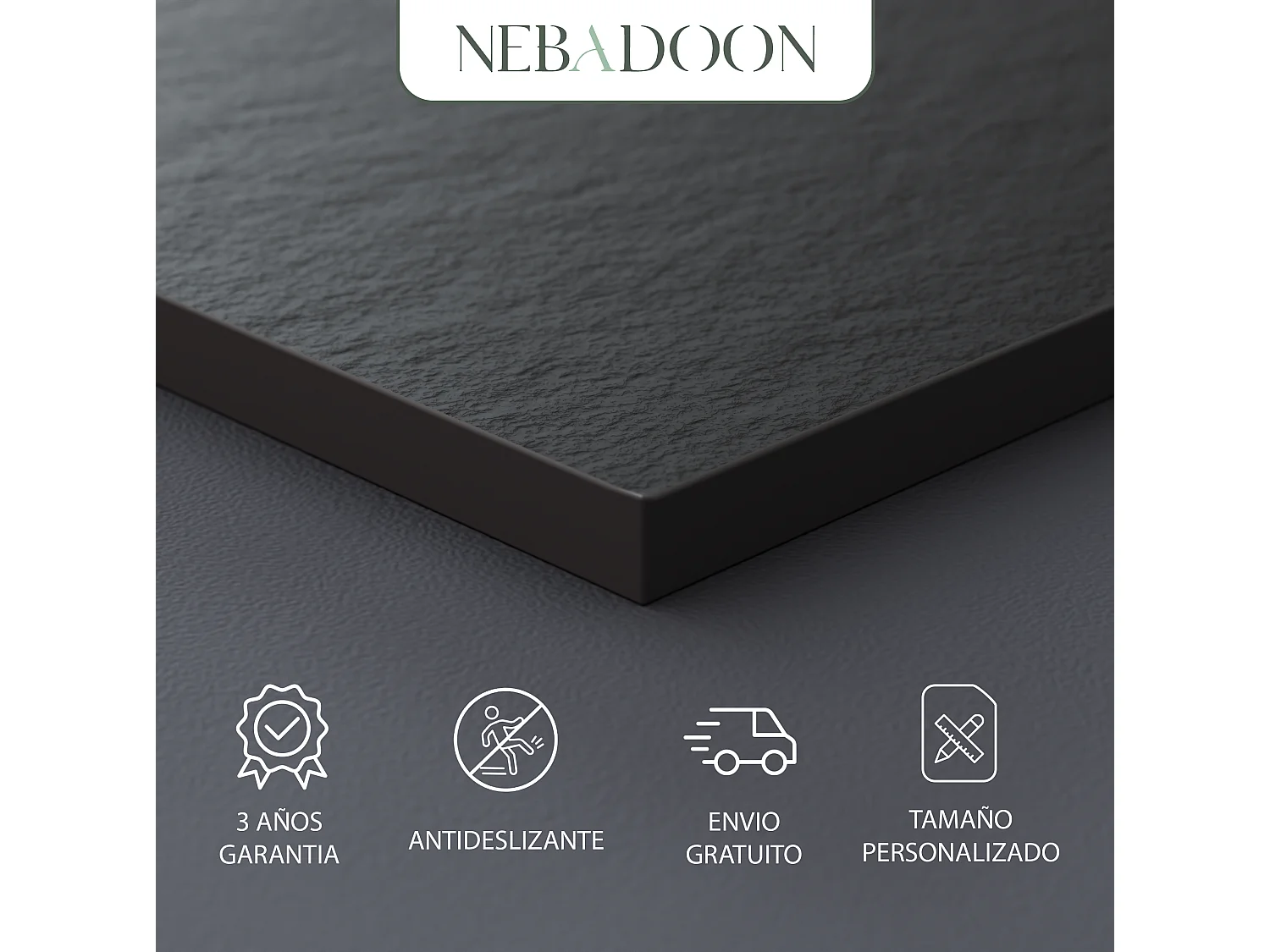 Plato de Ducha de Modelo Roma II – Negro (RAL 9005) 90x180 cm – Incluye Válvula Desagüe y Rejilla