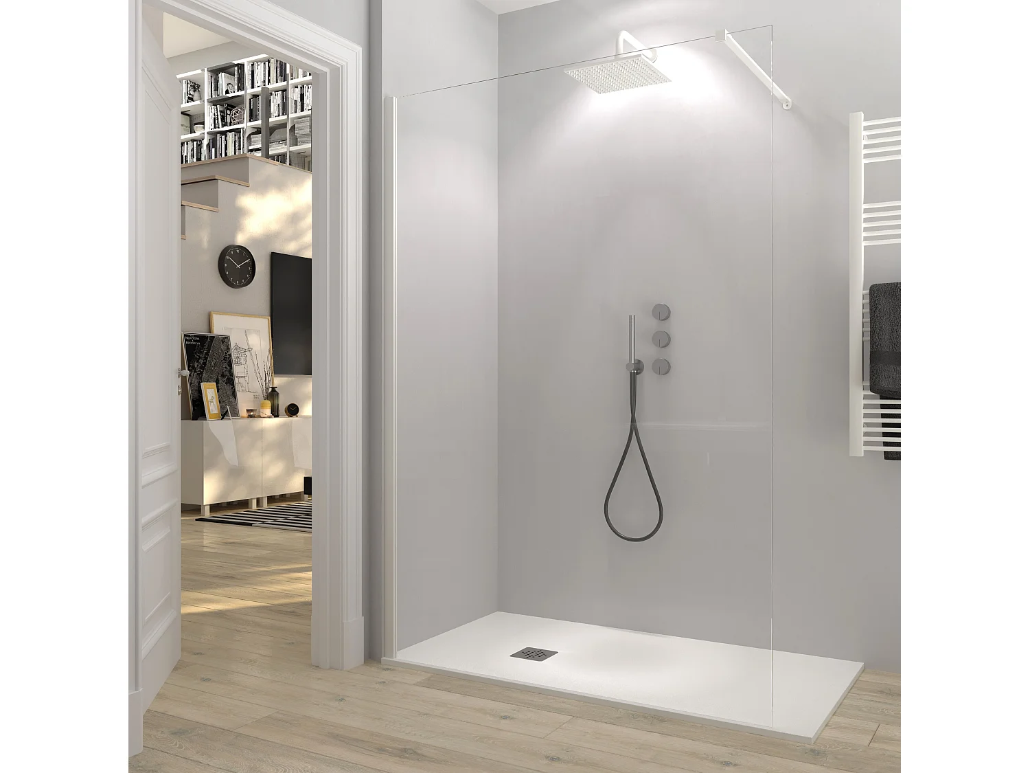 Plato de Ducha de Modelo Roma II – Plato Ducha Resina con Textura Pizarra – Blanco (RAL 9003) 80x150 cm – Incluye Válvula Desagüe y Rejilla