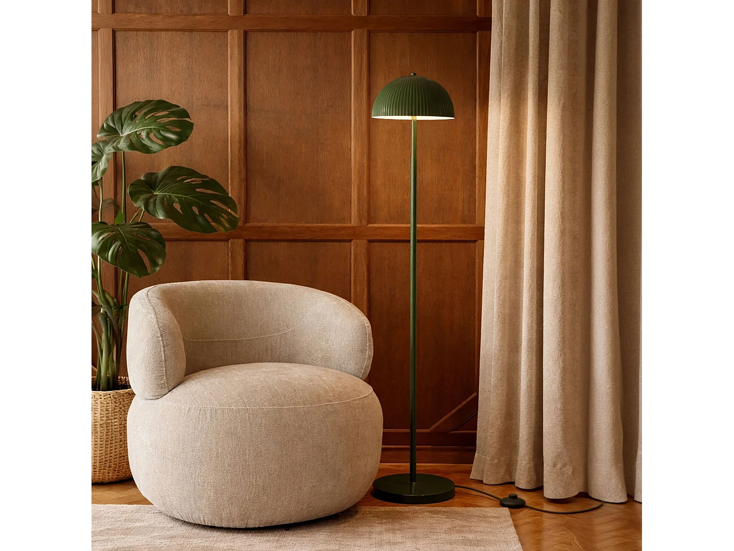 Now's Home - Lampadaire En Métal Vert Olive  Brillant 30x30x148cm Thalia