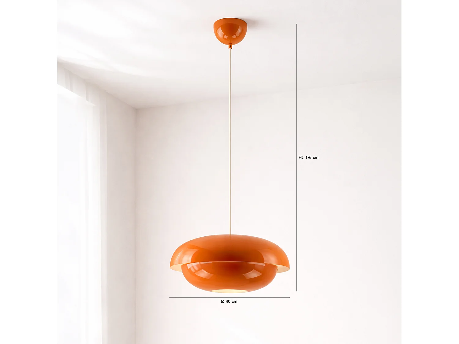 Now's Home - Suspension En Métal Orange Brillant 40x40x176.5cm Chloe