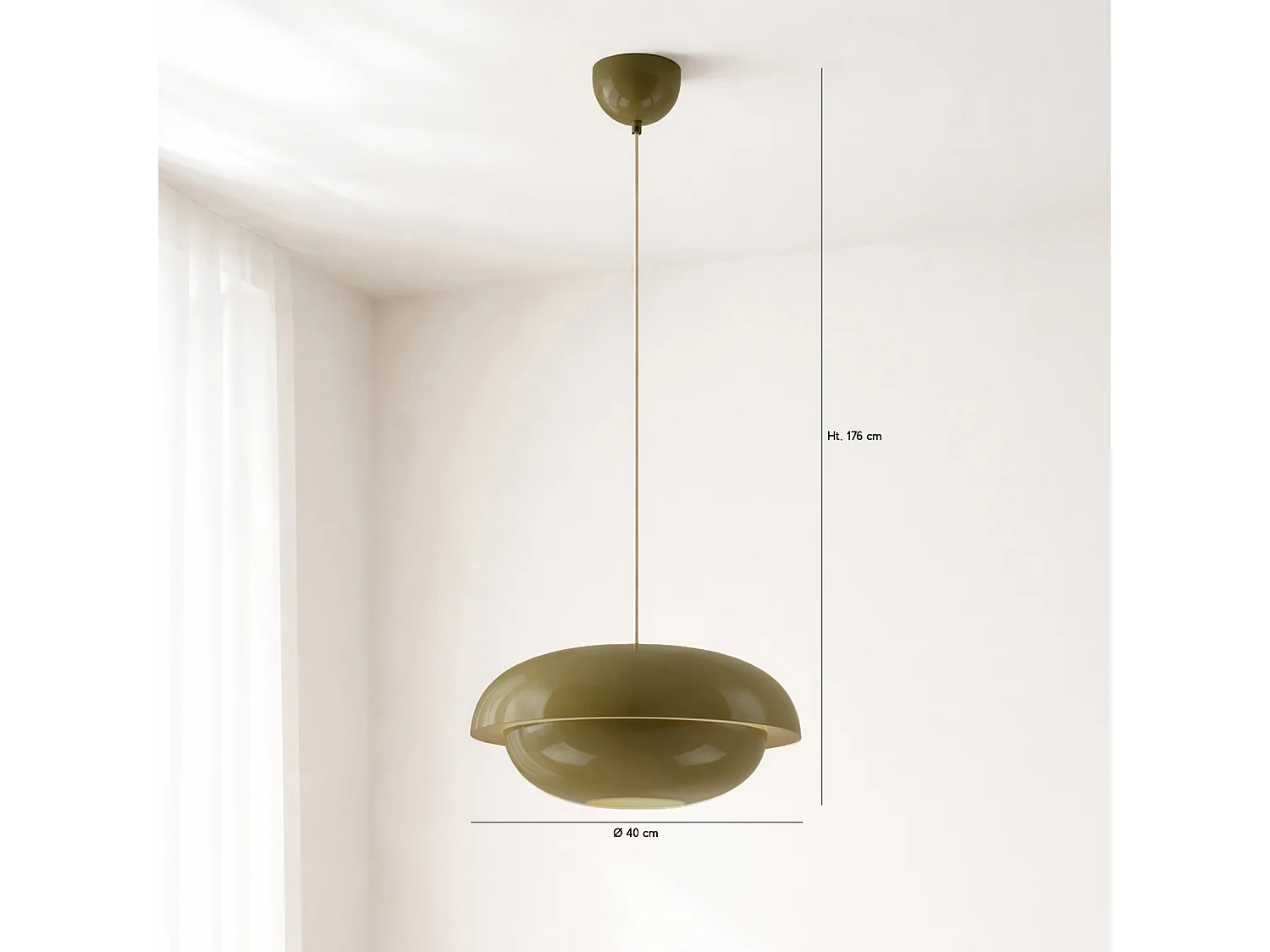 Now's Home - Suspension En Métal Vert Sauge Brillant 40x40x176.5cm Chloe