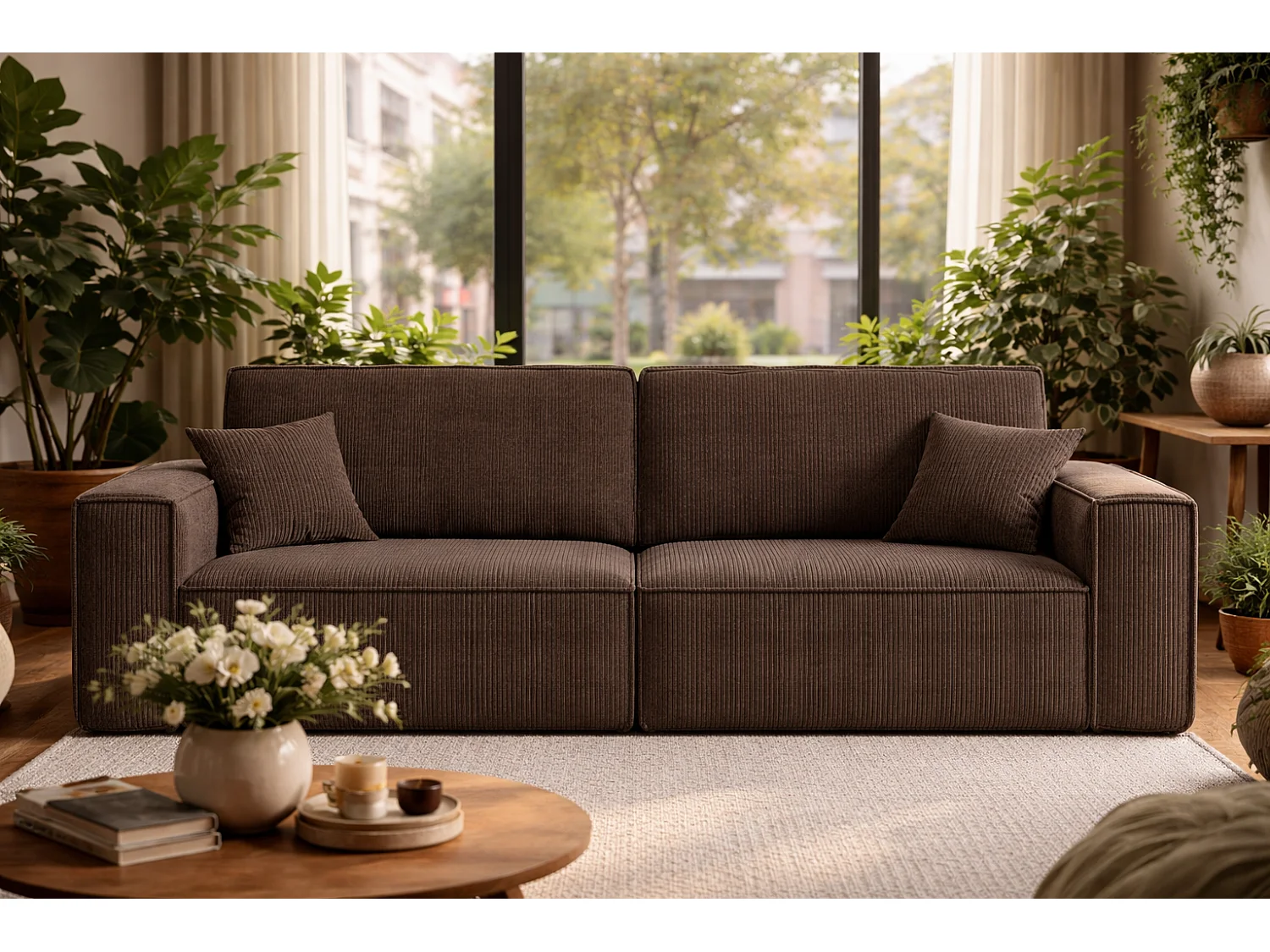 Canapé avec 2 grands coffres de rangement, couleur Brun chocolat, idéal pour le salon, qualité fabricant direct CARLOS – VINOTTI