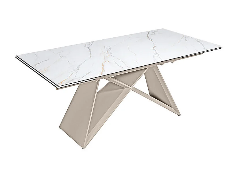 Table extensible 180 à 260 cm céramique marbrée pied beige - ISAURE