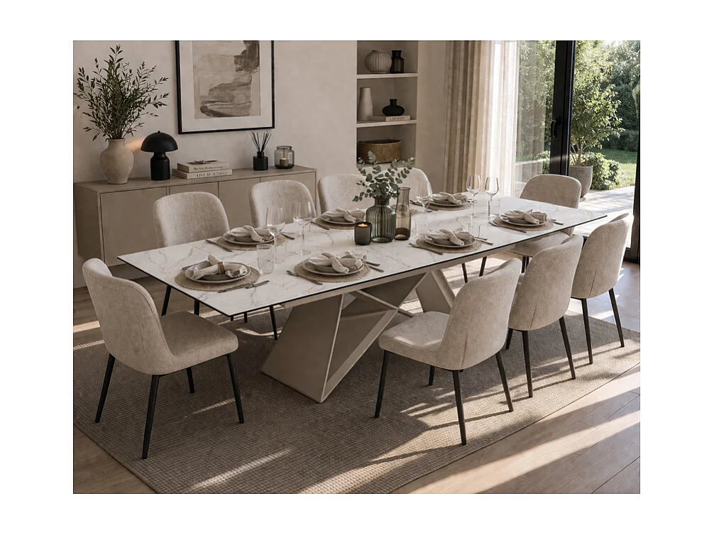 Table extensible 180 à 260 cm céramique marbrée pied beige - ISAURE