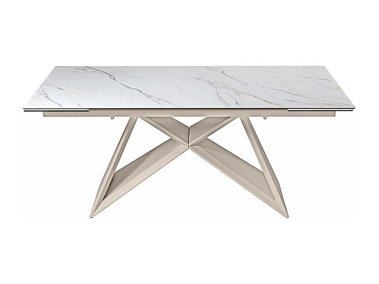 Table extensible 180 à 260 cm céramique marbrée pied beige - ISAURE