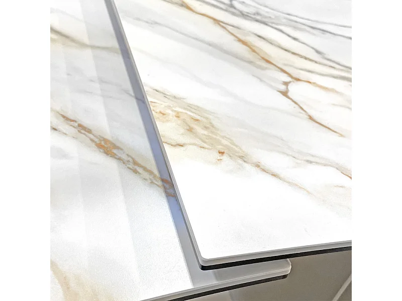 Table extensible 180 à 260 cm céramique marbrée pied beige - ISAURE