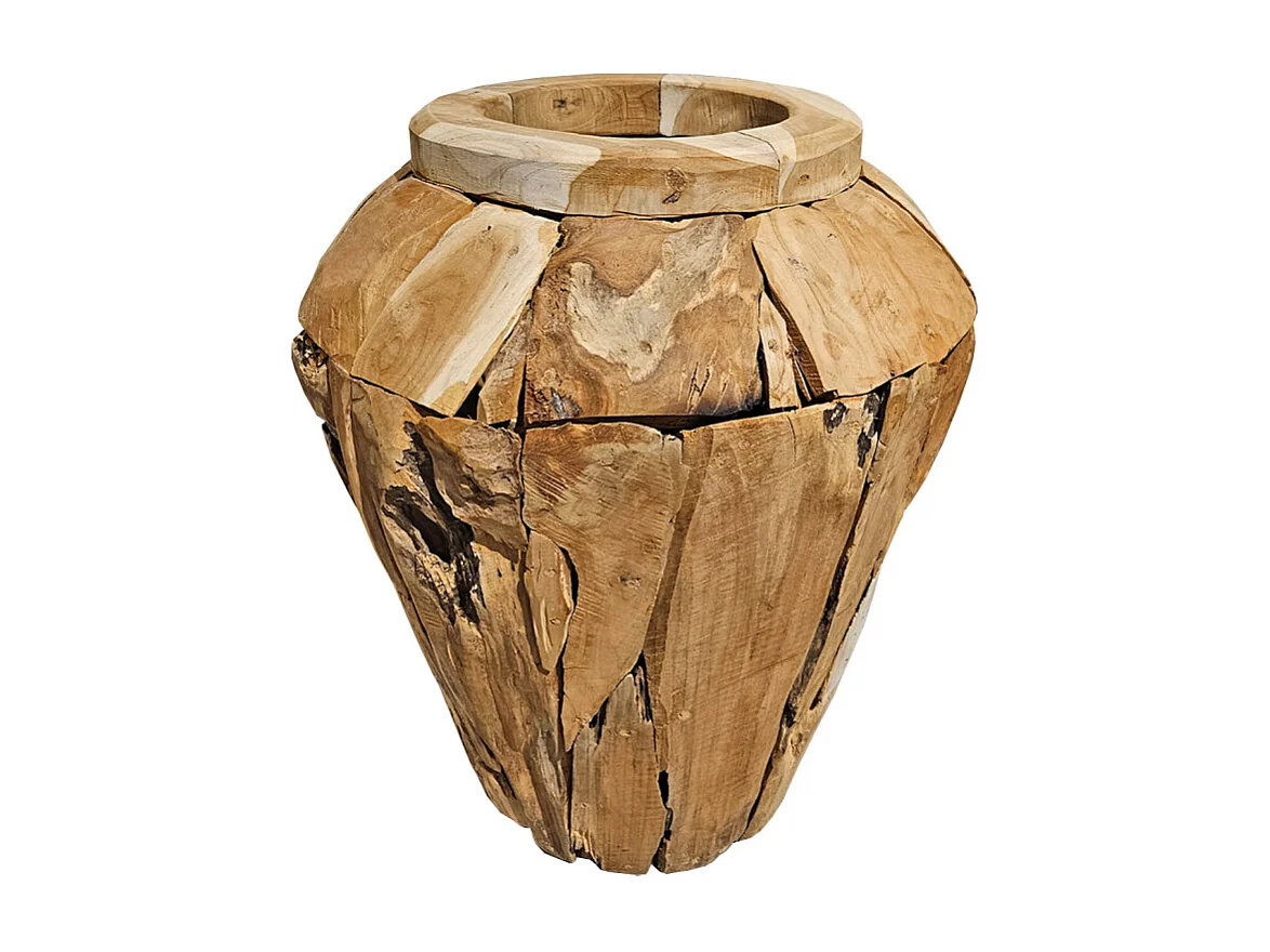 Grand vase décoratif en bois de teck massif H. 59 cm - WINNIE L
