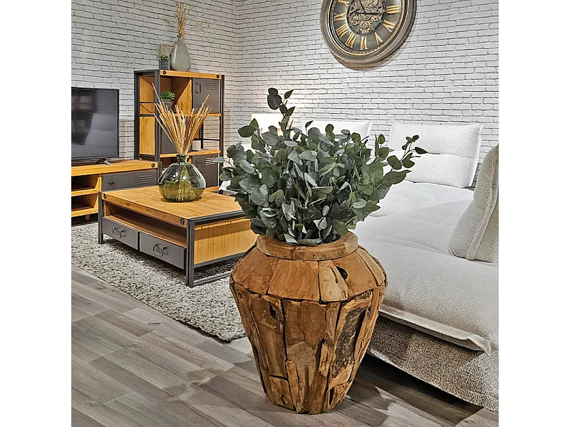 Grand vase décoratif en bois de teck massif H. 59 cm - WINNIE L