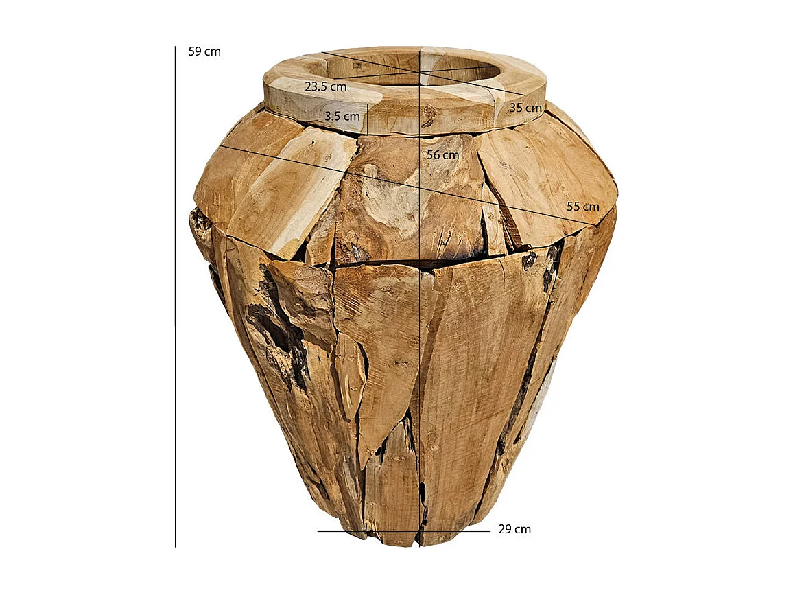 Grand vase décoratif en bois de teck massif H. 59 cm - WINNIE L