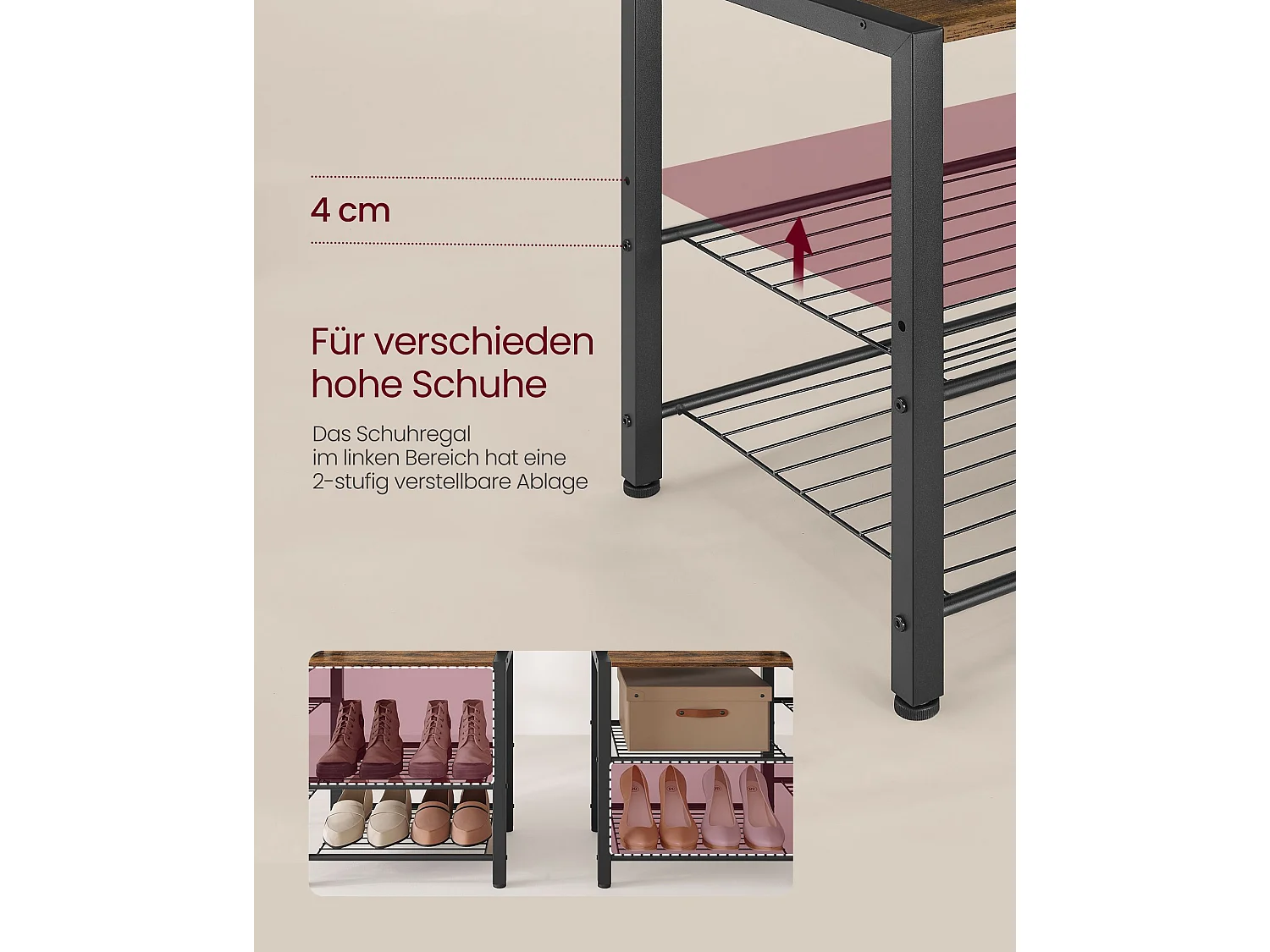 VASAGLE Hall Tree with Bench and Shoe Storage, Hallway Coat Rack with Shoe Bench and 5 Storage Shelves, 9 Coat Hooks and 6 Side Hooks, 140 x 120 x 190 cm, Vintage