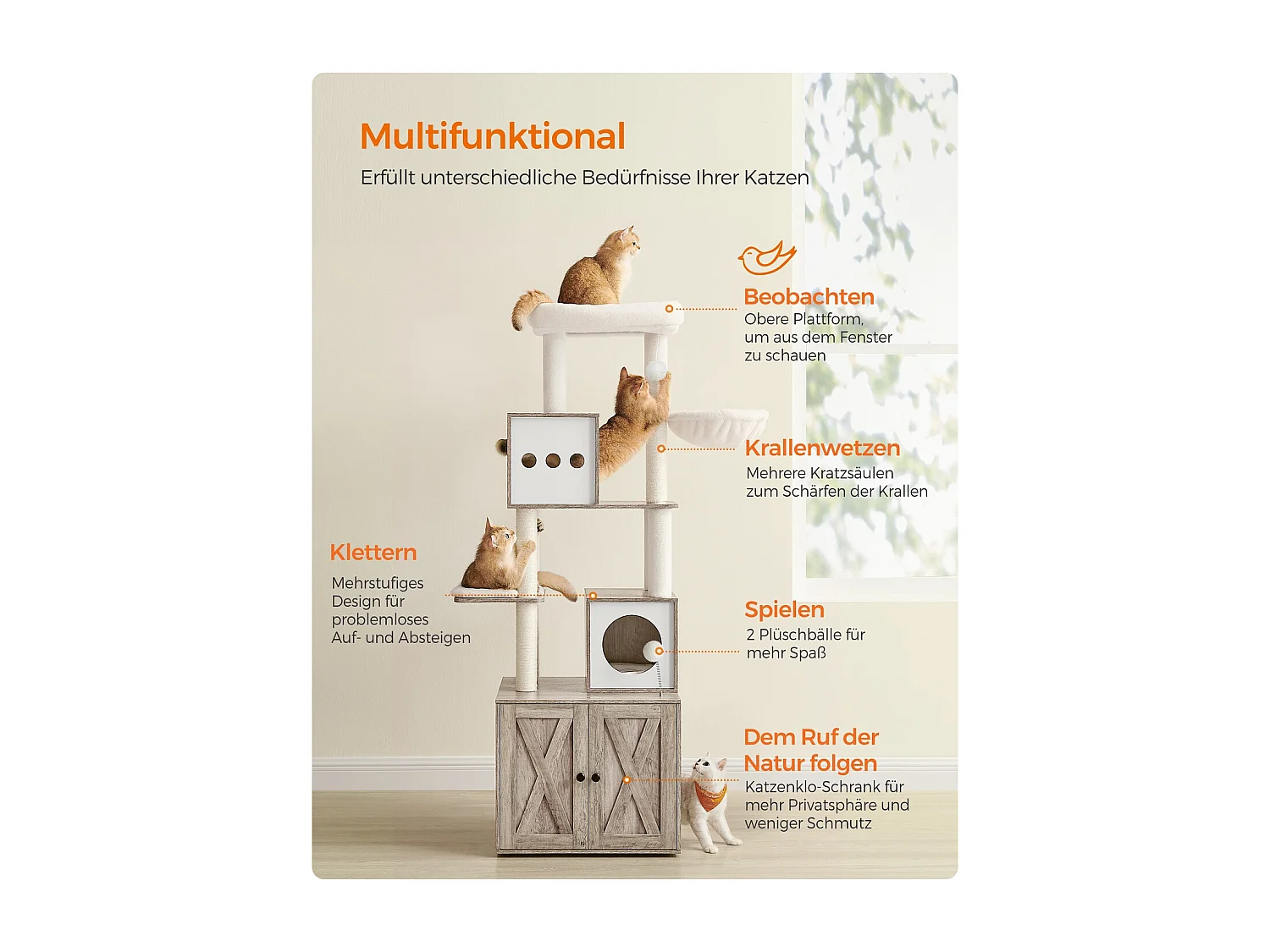 Kattetræ med skab til kattebakke