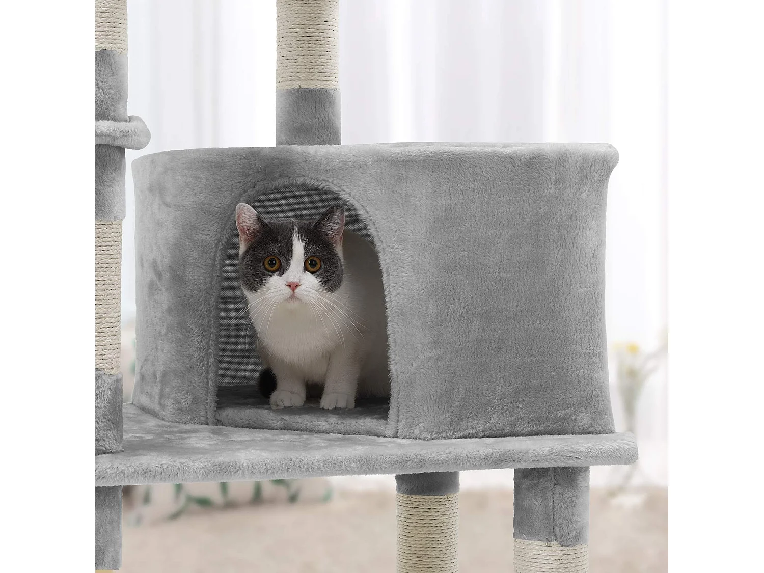 FEANDREA Stable Cat Tree, Play Tower 138 cm, Light Grey PCT60W