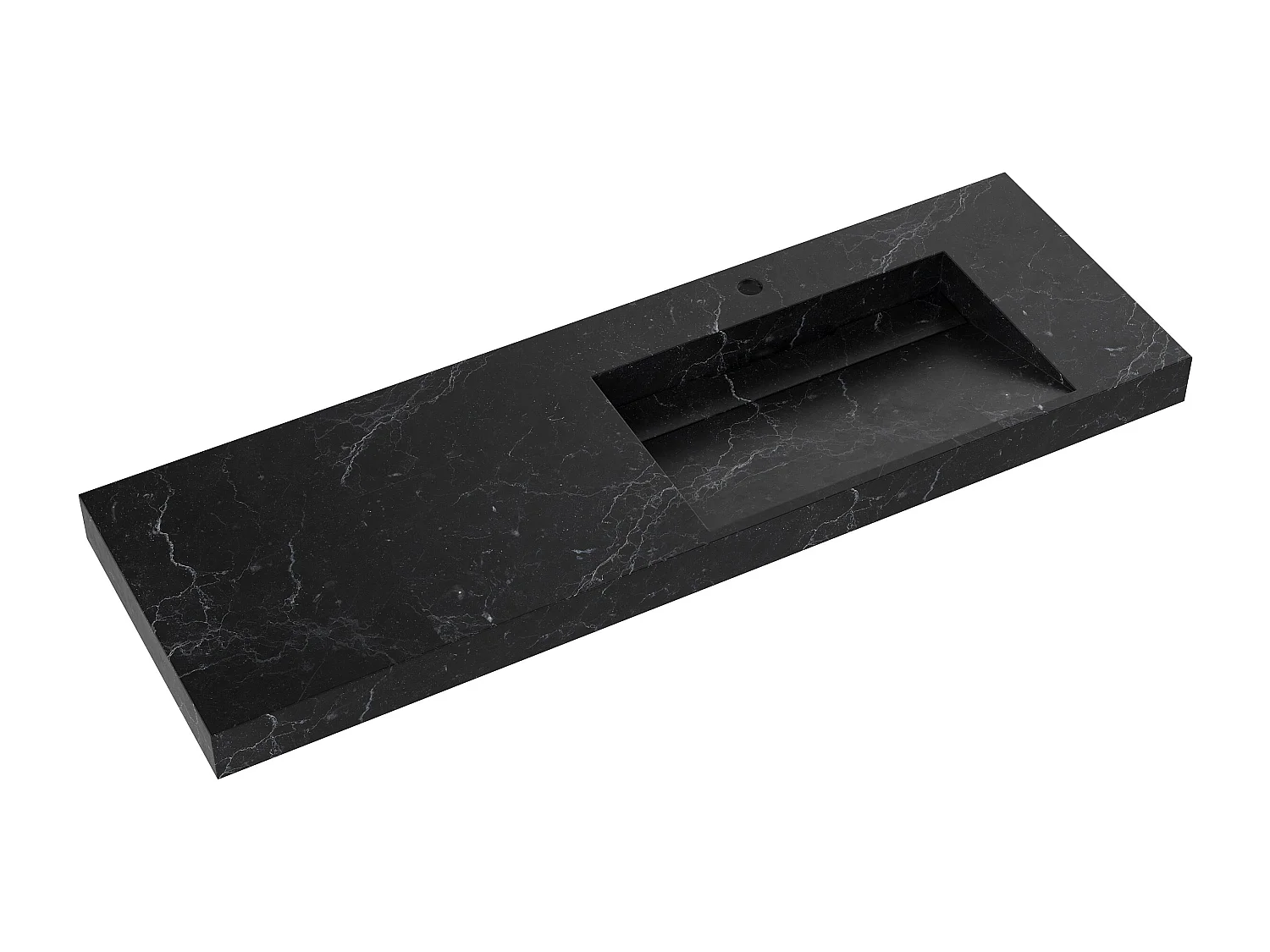 Vasque suspendue en solid surface effet marbre noir - 140 x 45 x 8 cm - OKAPA
