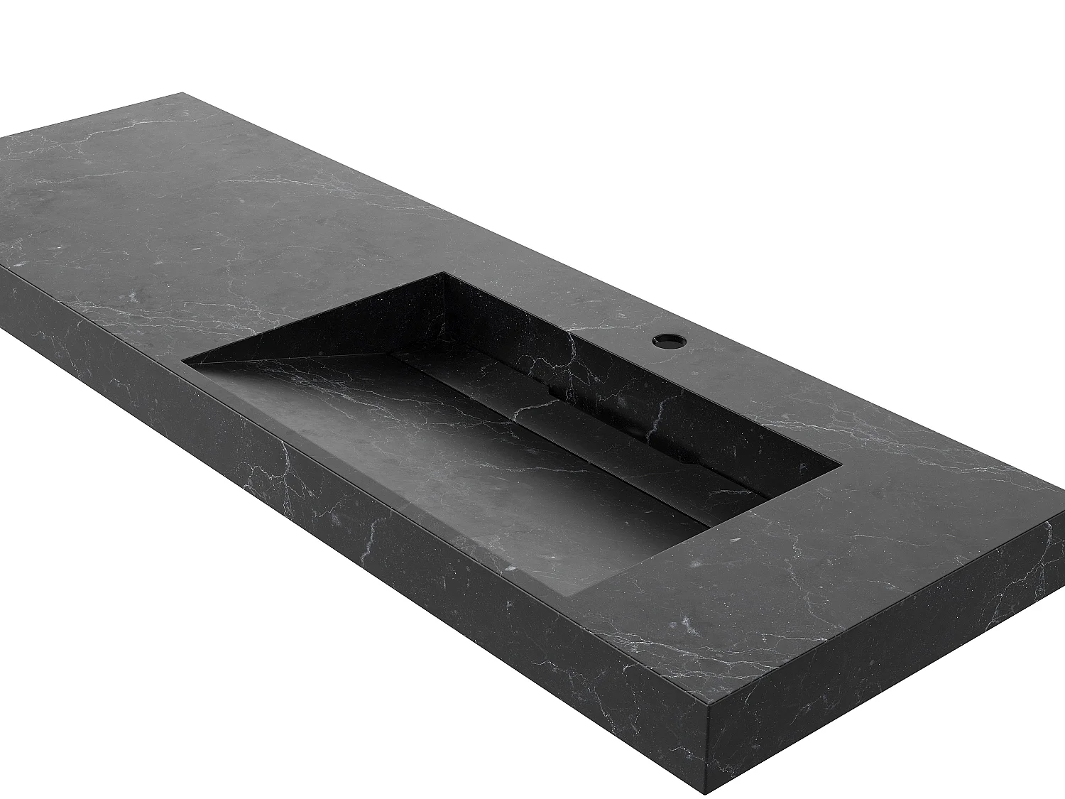 Vasque suspendue en solid surface effet marbre noir - 140 x 45 x 8 cm - OKAPA