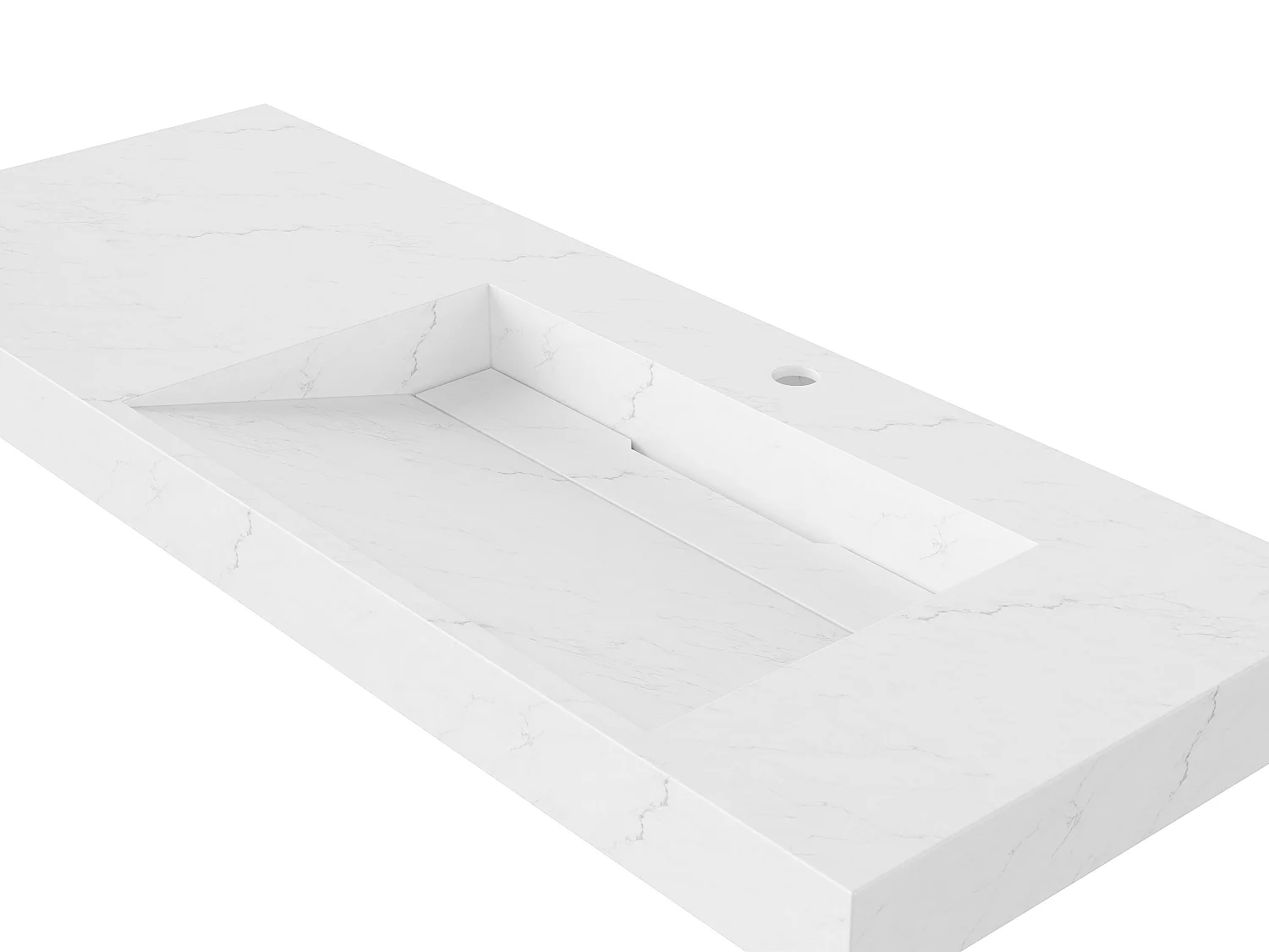 Vasque suspendue en solid surface effet marbre blanc - 120 x 45 x 8 cm - OKAPA