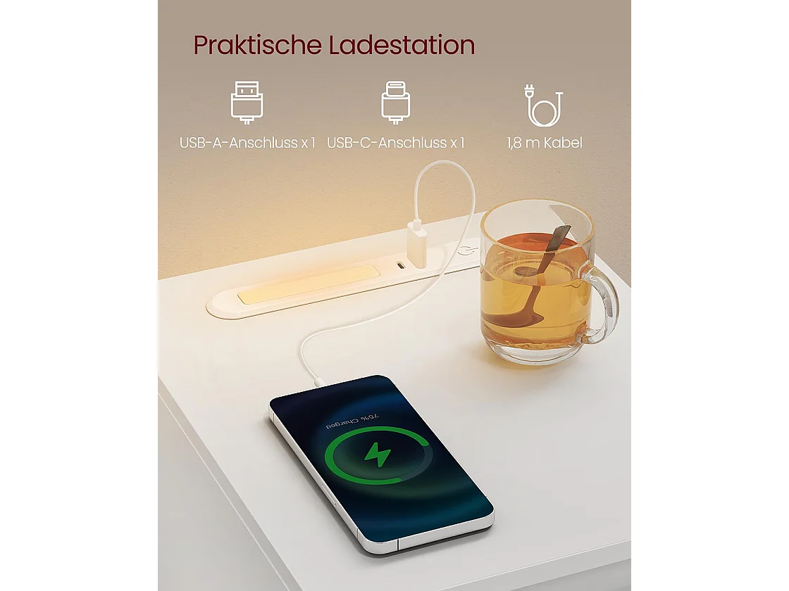 Sengeskab med LED-belysning USB-porte og skuffe