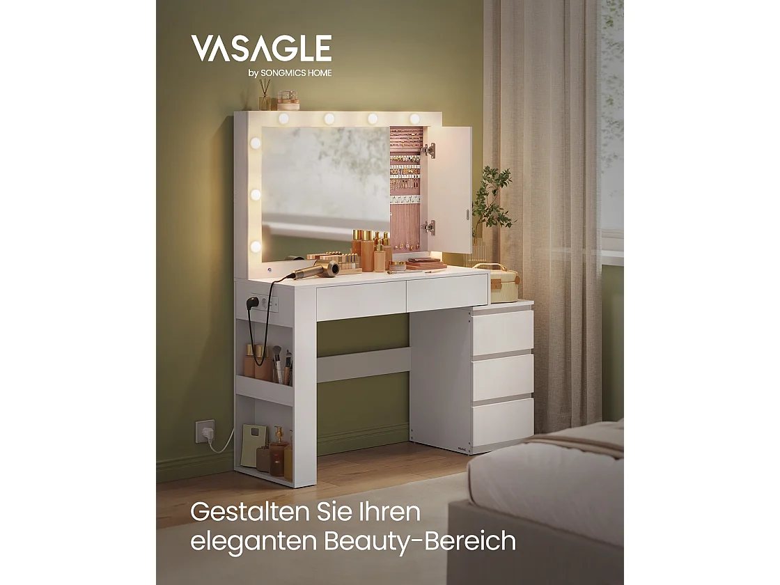 Toalettbord med LED-belysning och spegel molnvit