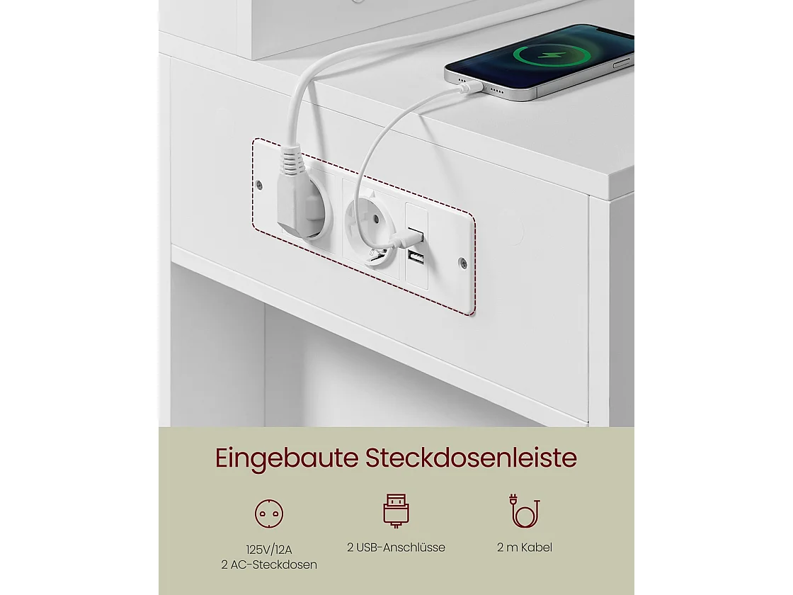 Toalettbord med LED-belysning och spegel molnvit