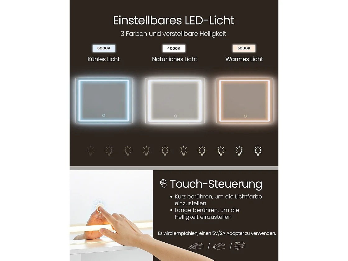 Dressing table with LED lighting 110 cm wide