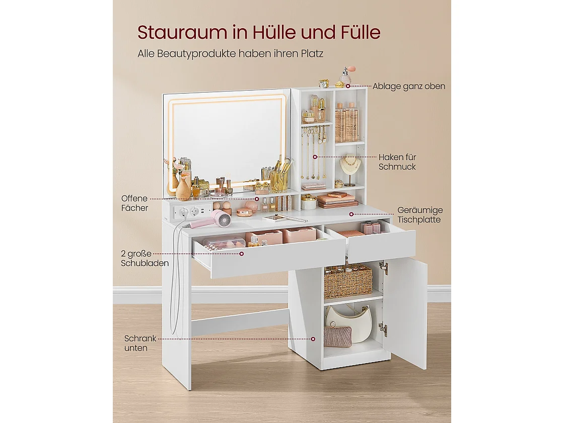 Dressing table with LED lighting 110 cm wide