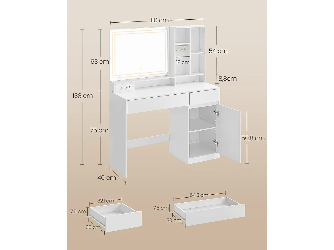 Dressing table with LED lighting 110 cm wide