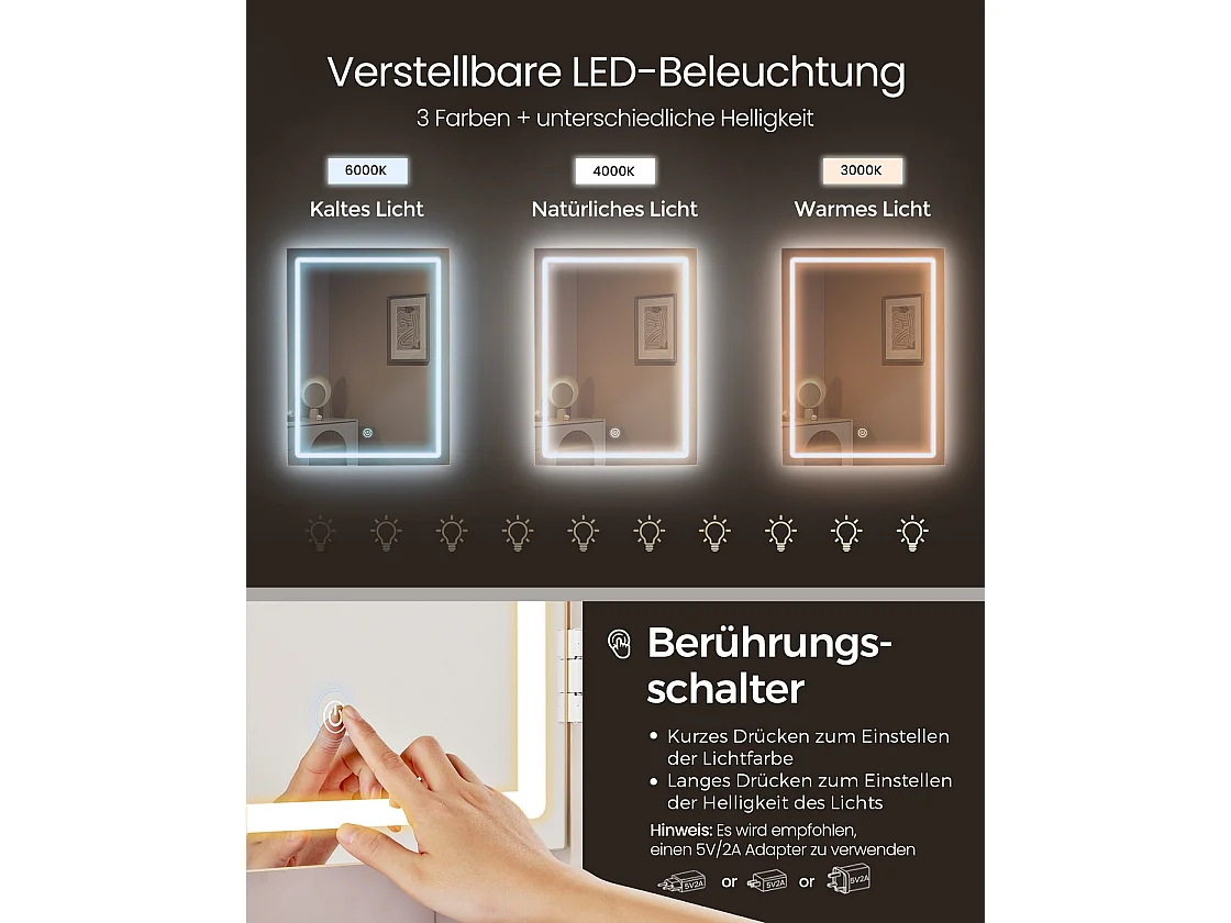 Sminkbord med LED-belysning modernt molnvitt